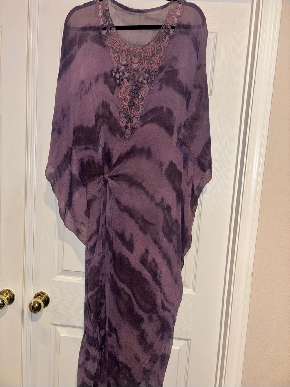 Lace-Trim Purple Tie-Dye Women's gauzy swim cover long